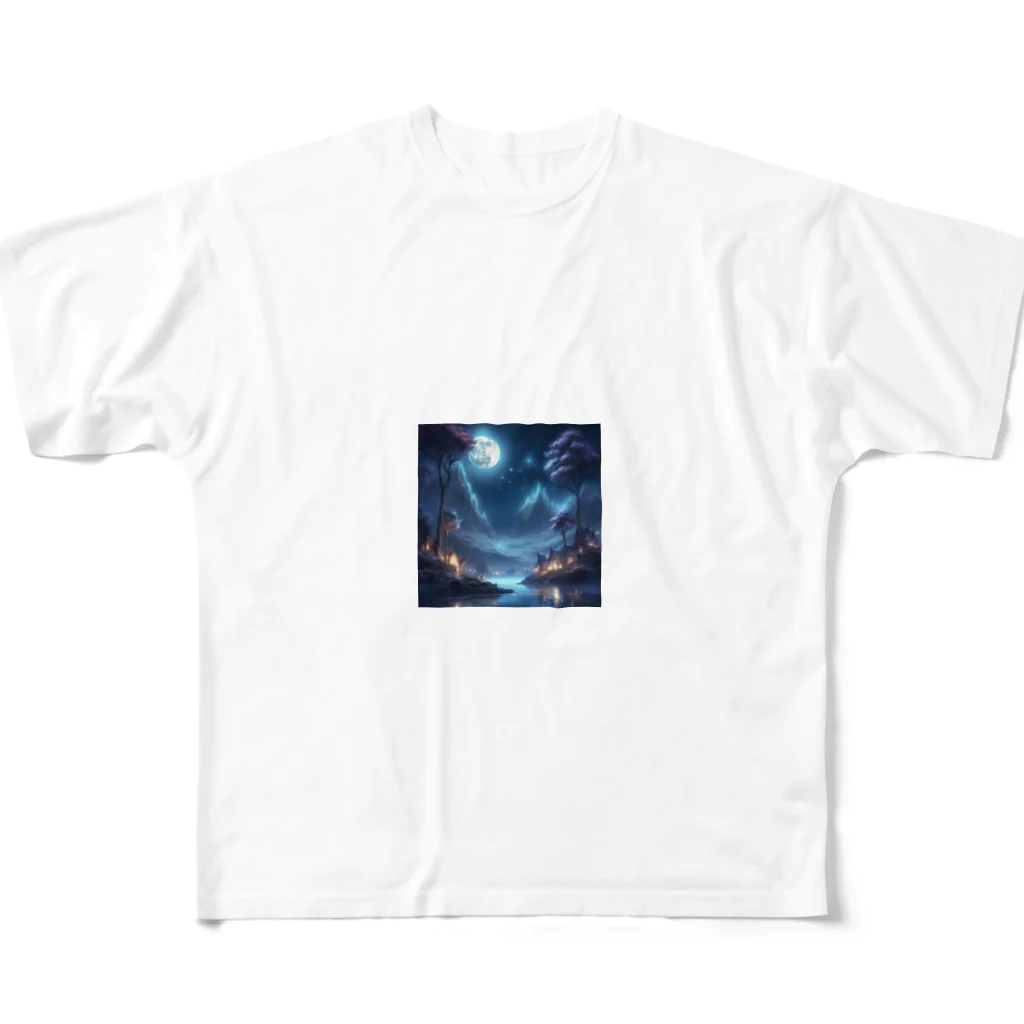 ツキノシタ/ tukinoshitaの夜の月　輝き　街 All-Over Print T-Shirt