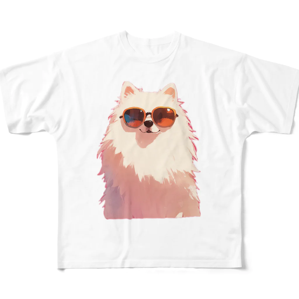 AQUAMETAVERSEのサングラスをかけた、かわいい犬 Marsa 106 All-Over Print T-Shirt