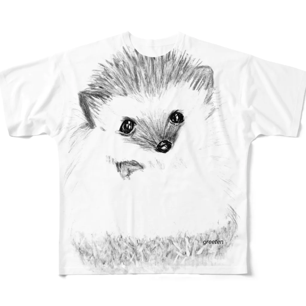 greetenのハリネズミ　モノクロアート All-Over Print T-Shirt