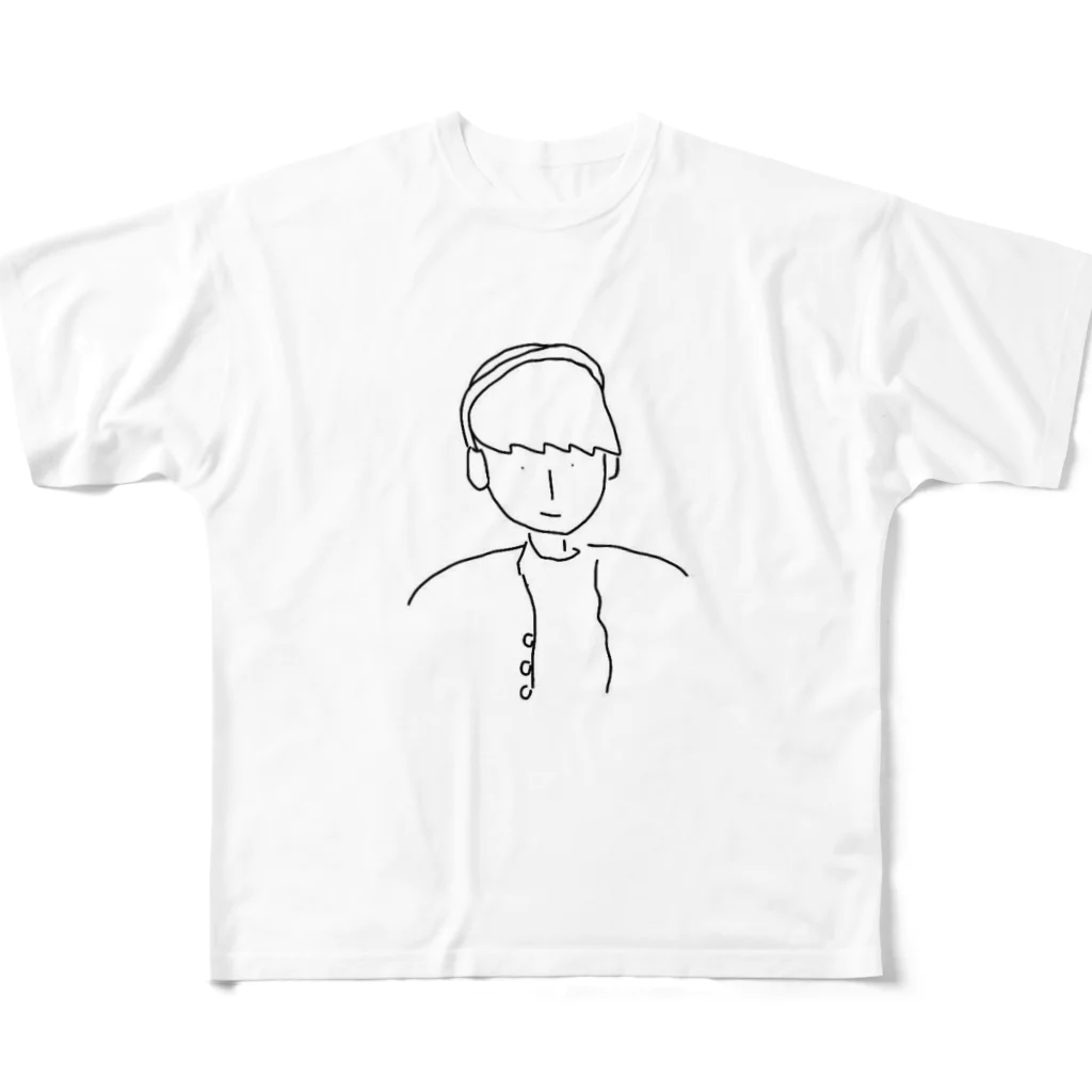 お絵かきマニアのゆるイラ#音楽を聞く人。 フルグラフィックTシャツ