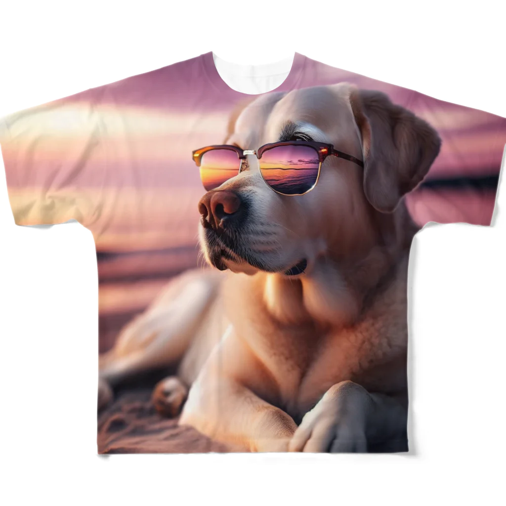 AQUAMETAVERSEのサングラスをかけた、かわいい犬 Marsa 106 All-Over Print T-Shirt