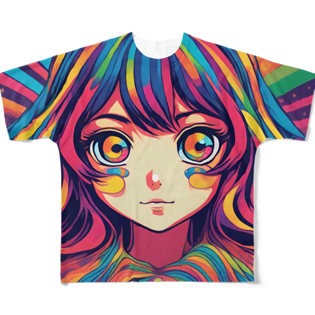 NonsenseCatのサイケ少女 All-Over Print T-Shirt