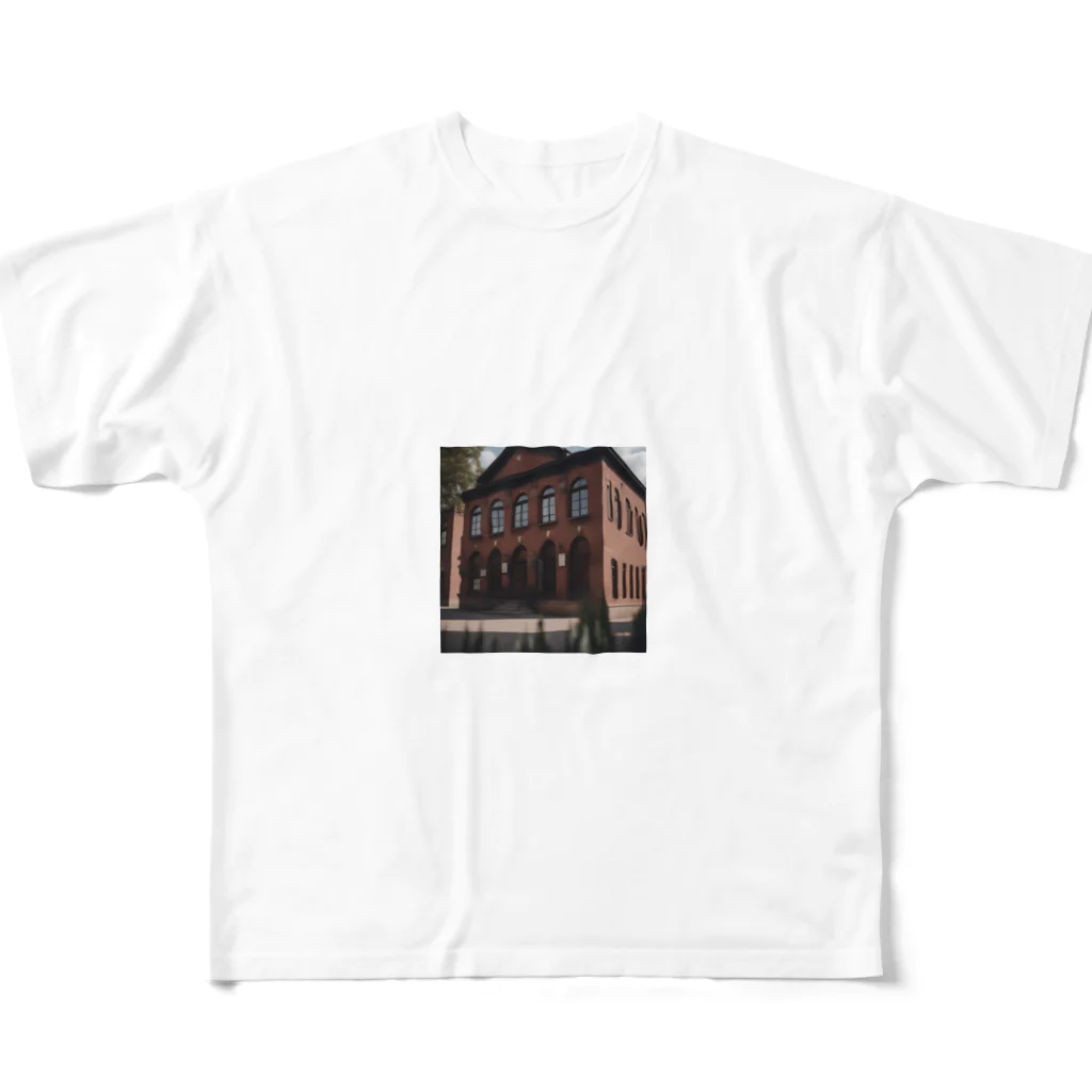 Mickショップのレンガ造りの歴史的な建物 フルグラフィックTシャツ