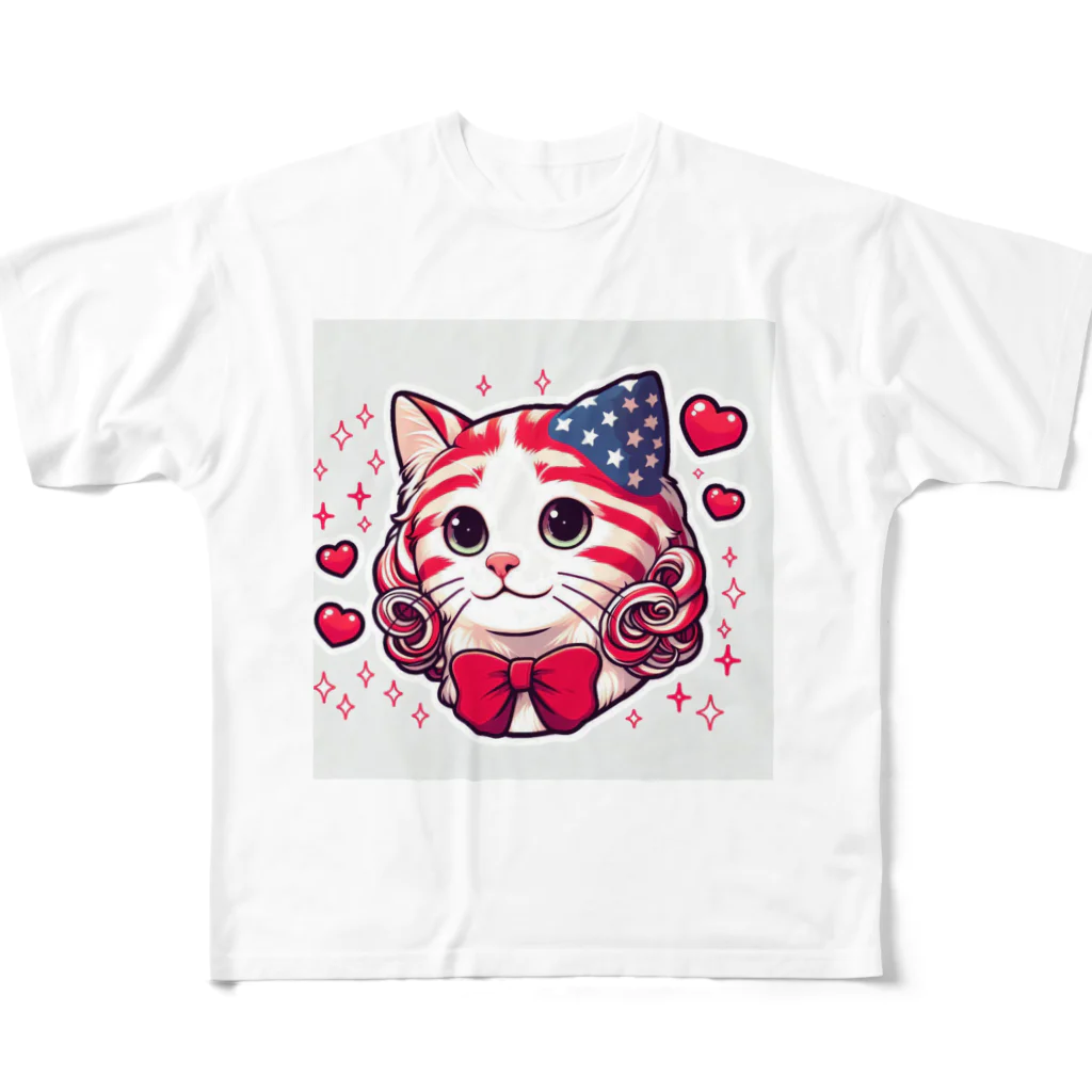 yasurin7000のアメリカンなアメリカンカール フルグラフィックTシャツ