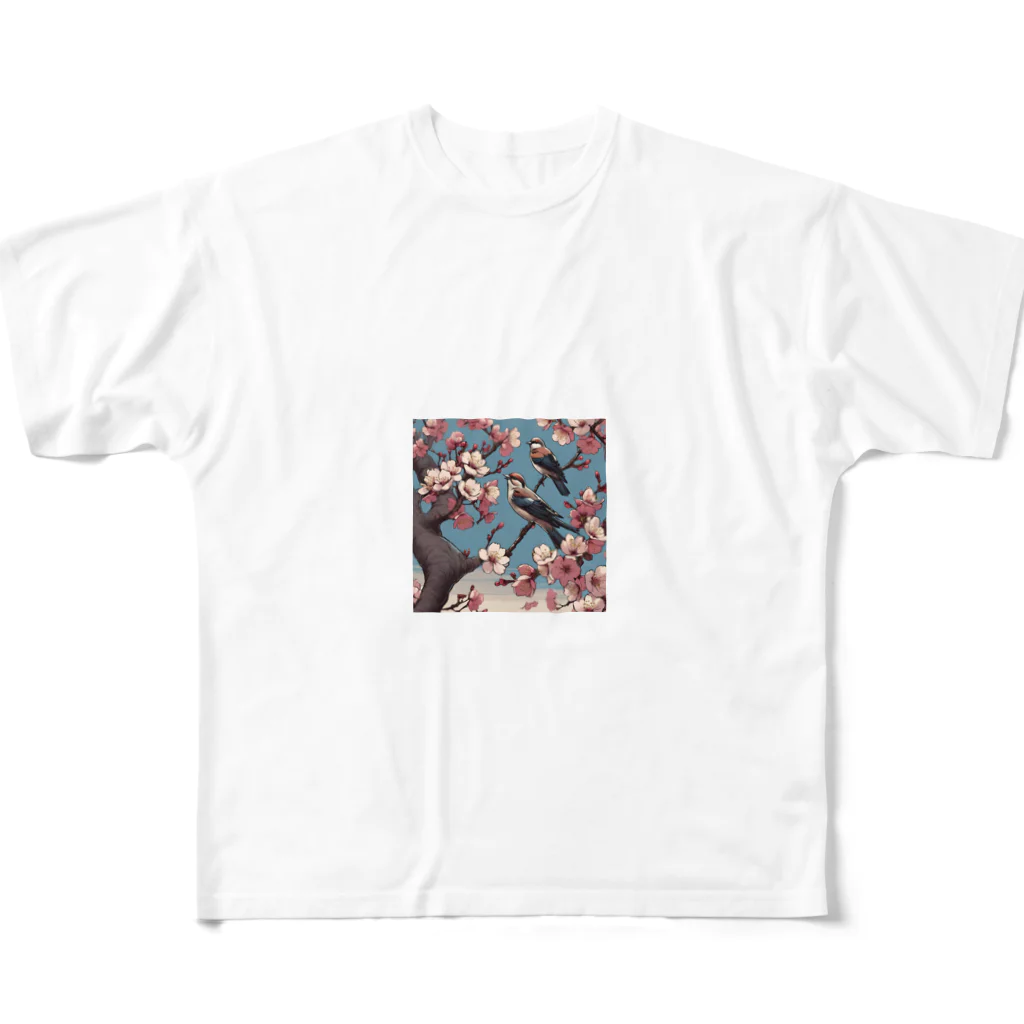 ウェブエンパイアの桜と雀（Cherry blossom & sparrow)  01 All-Over Print T-Shirt