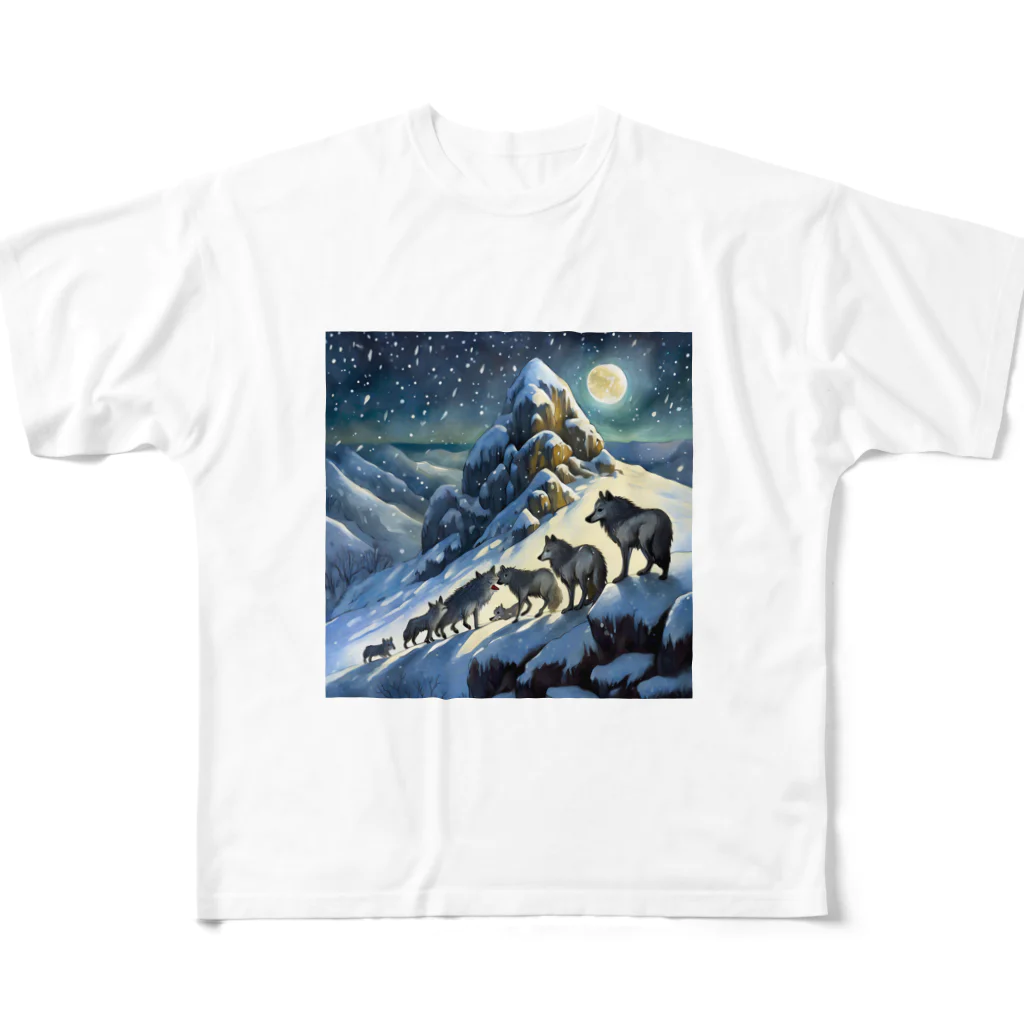 DREAMHOUSEの雪山のオオカミの群れ All-Over Print T-Shirt