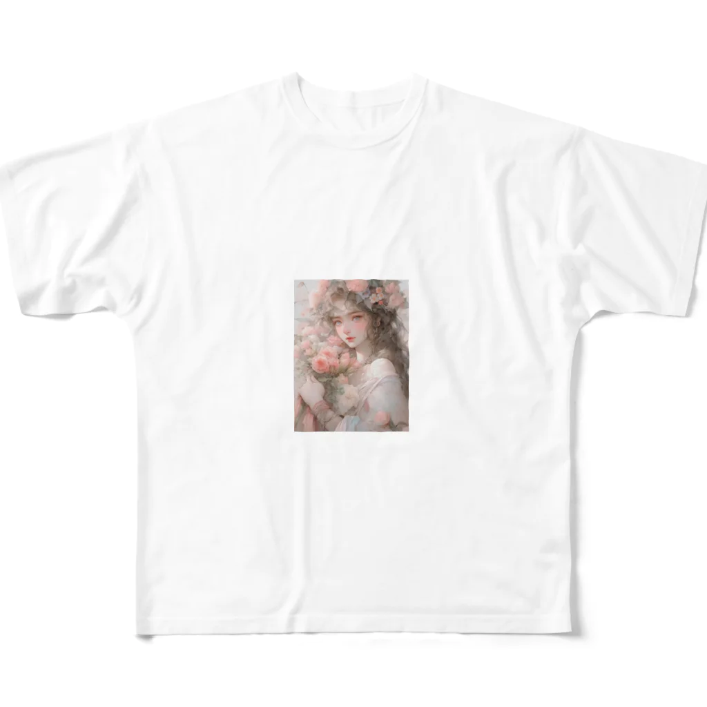 AQUAMETAVERSEのバラの花束と女性　なでしこ1478 フルグラフィックTシャツ