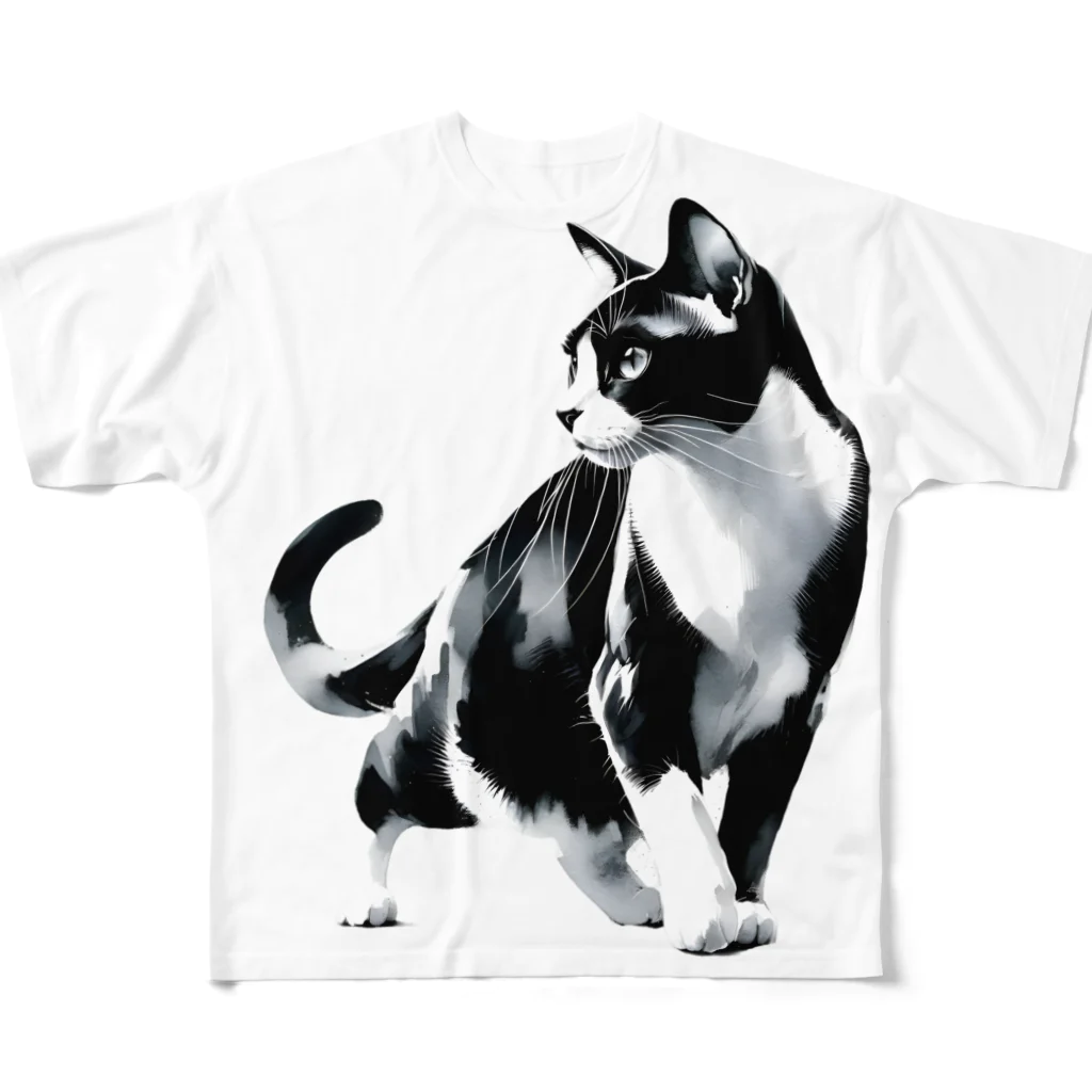 Cat Freakのハチワレキャット フルグラフィックTシャツ