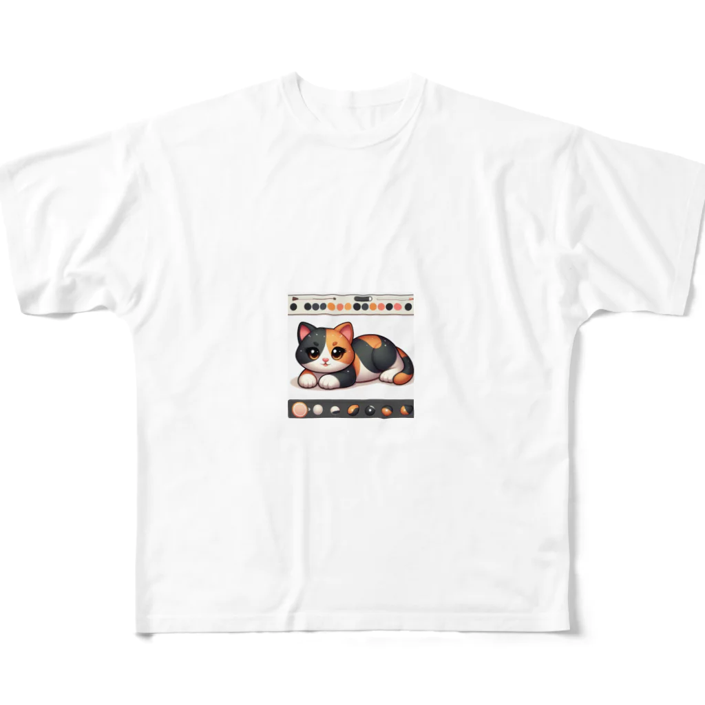 NEKOMARUDOUの三毛猫ペイント All-Over Print T-Shirt
