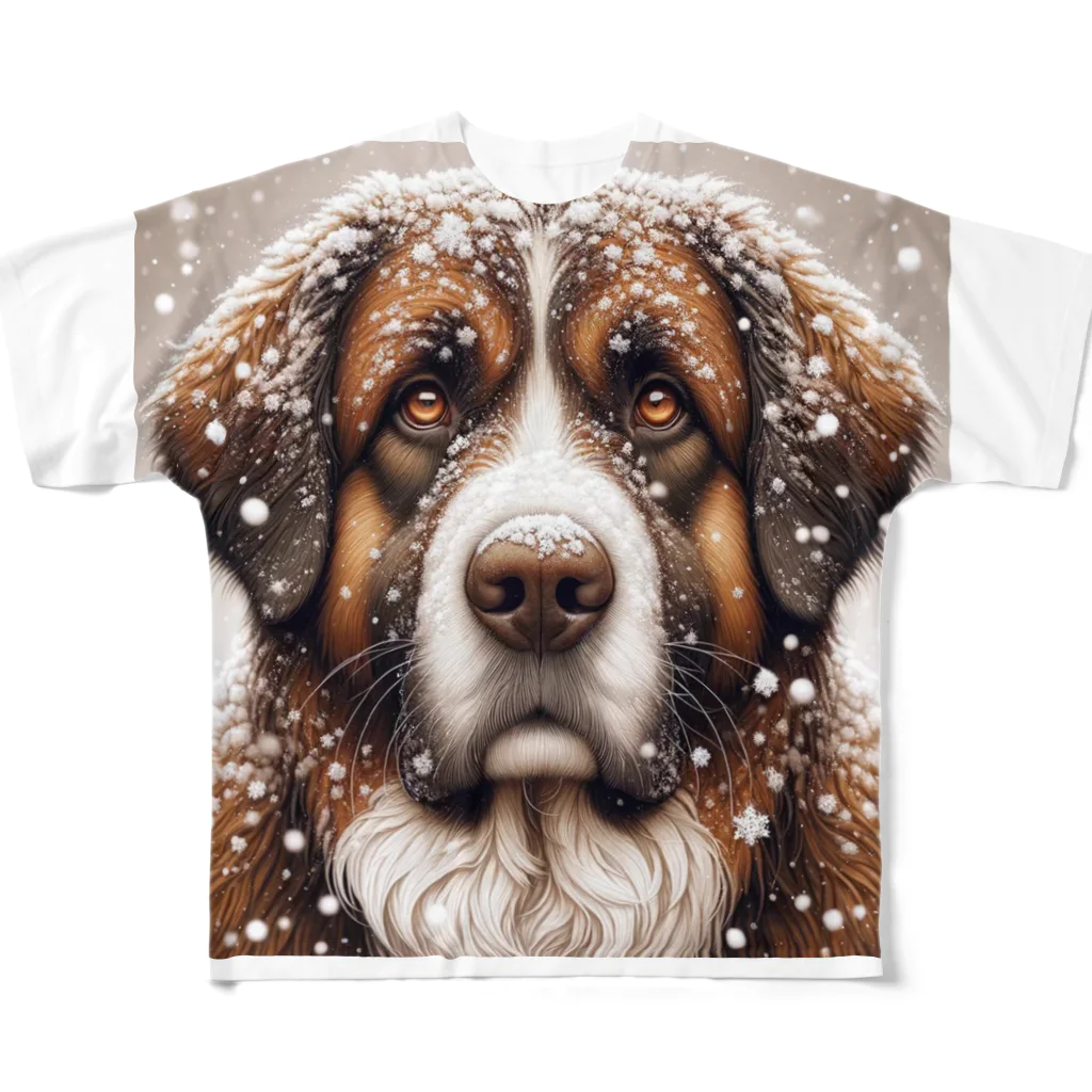 Ama'sの雪の中しかめっ面の犬さん All-Over Print T-Shirt