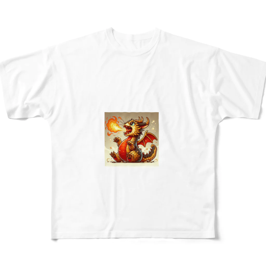 nekodoragonの火噴き猫ドラゴン フルグラフィックTシャツ