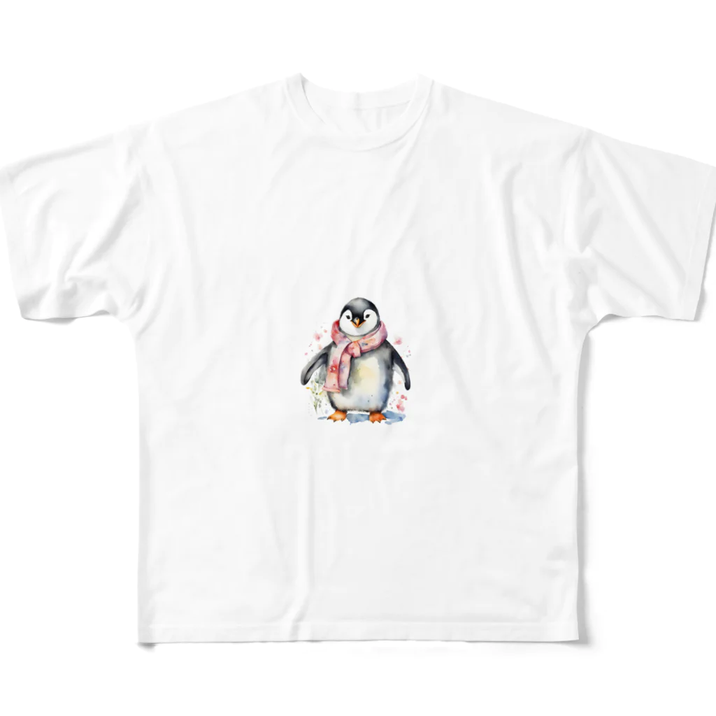 hakumenhonの春を迎えるペンギン フルグラフィックTシャツ