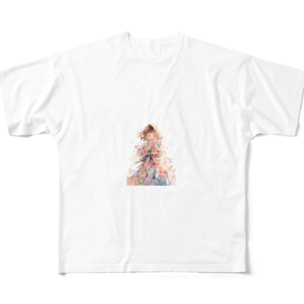 AQUAMETAVERSEの花柄模様の服を着た女性　なでしこ1478 All-Over Print T-Shirt