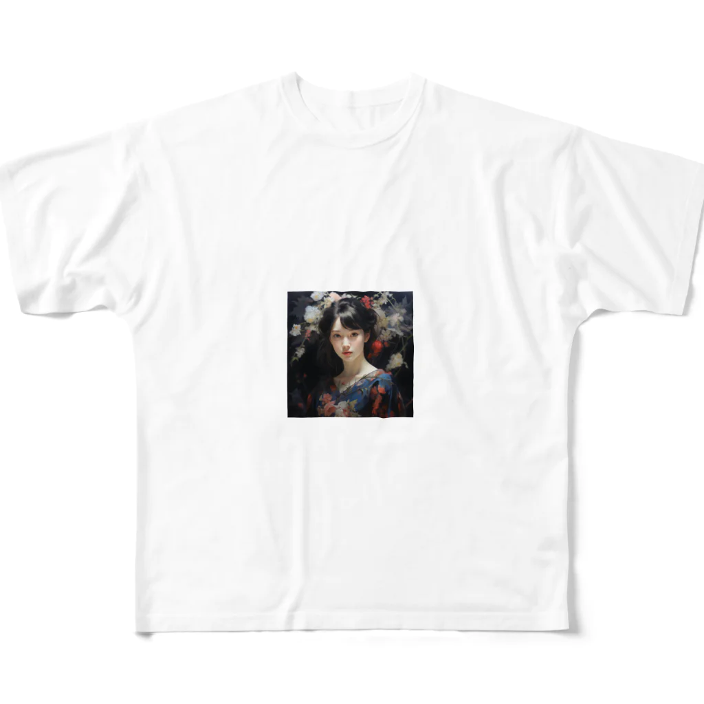 AQUAMETAVERSEの花柄模様の服を着た女性　なでしこ1478 All-Over Print T-Shirt