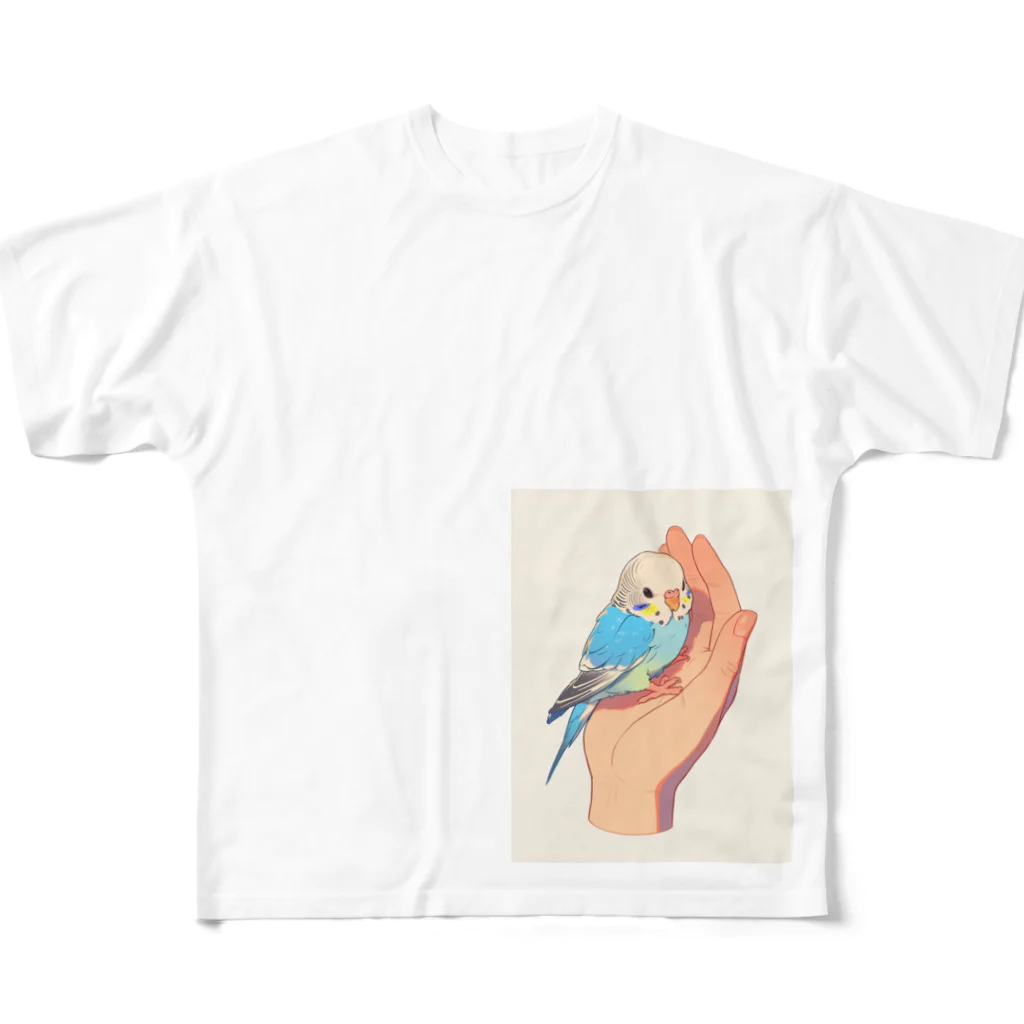 AQUAMETAVERSEの手のひらでおしゃべりセキセイインコの　BLUE PLUM  691 All-Over Print T-Shirt