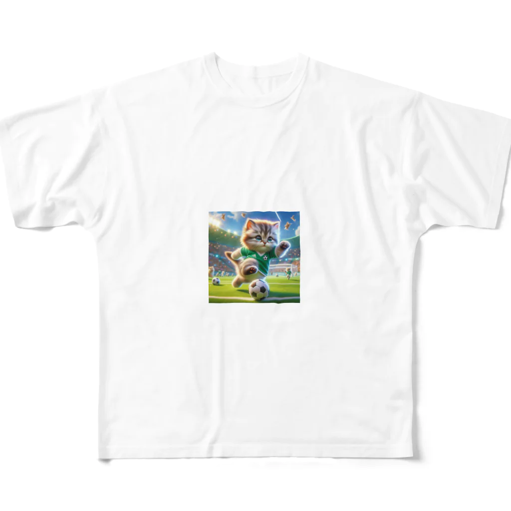 スポーツにゃんこ大戦争のサッカーにゃんこ All-Over Print T-Shirt