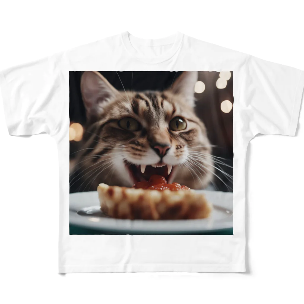 feliceのごはんを食べている猫 All-Over Print T-Shirt