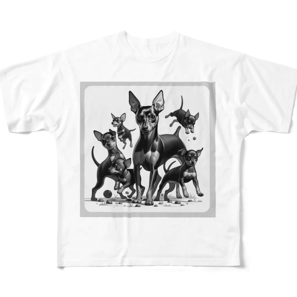 犬の家族のミニチュア・ピンシャーの家族 フルグラフィックTシャツ