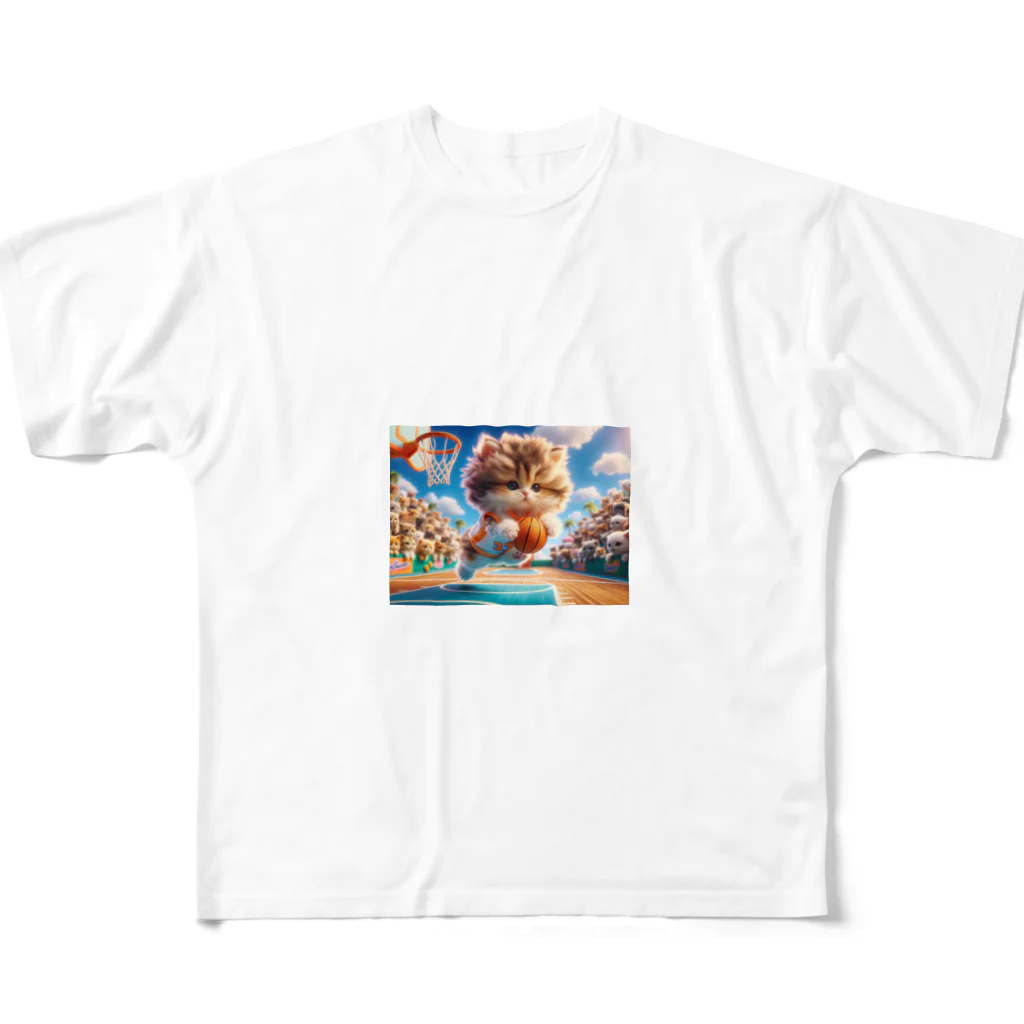 スポーツにゃんこ大戦争のバスケットボールにゃんこ All-Over Print T-Shirt