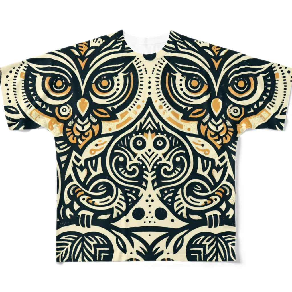 kotpopのSymmetrical Owls All-Over Print T-Shirt