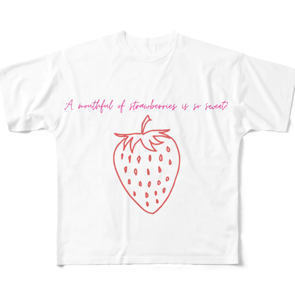 納豆ごはんのA mouthful of strawberries is so sweet! All-Over Print T-Shirt