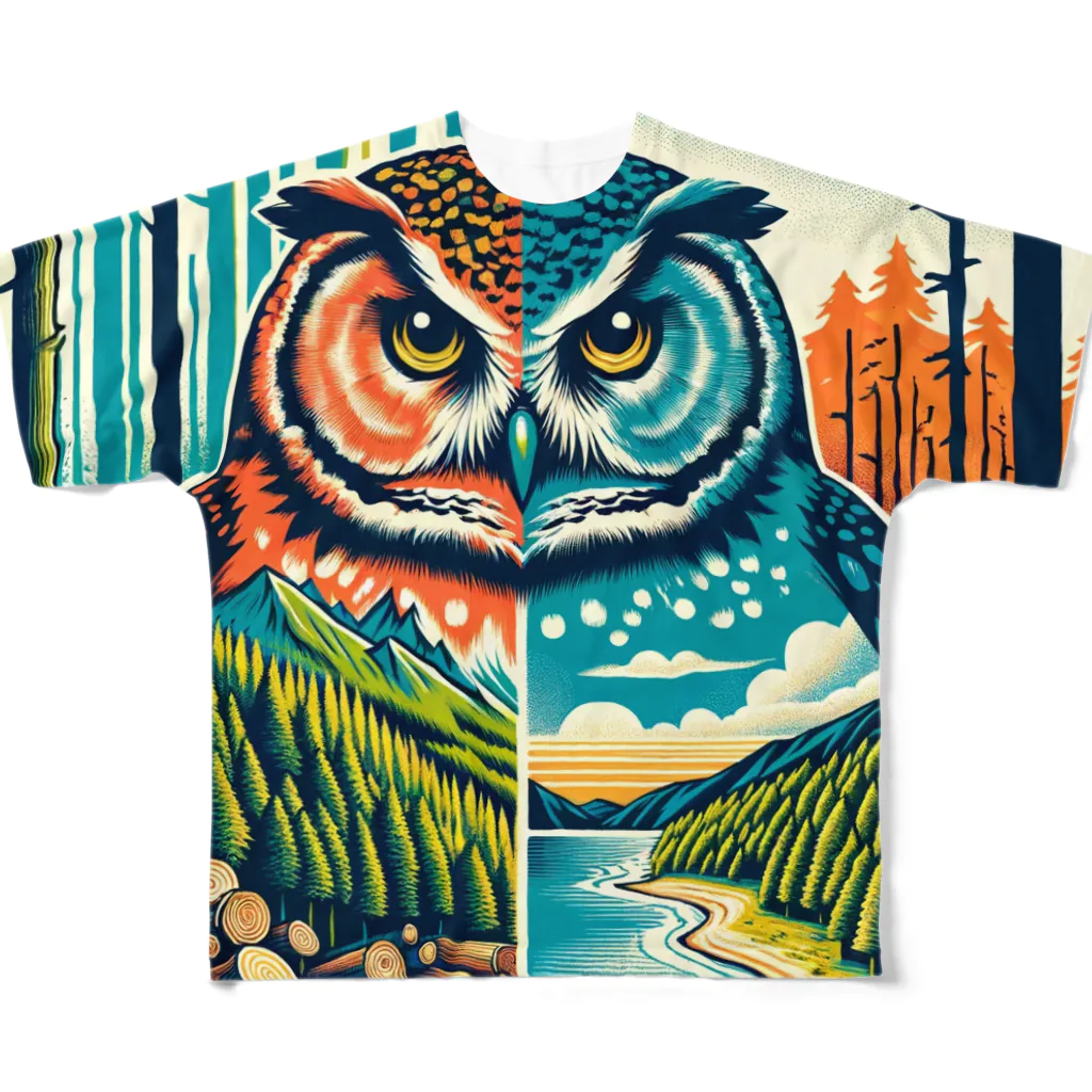 kotpopのThe Owl's Lament for the Disappearing Forests All-Over Print T-Shirt