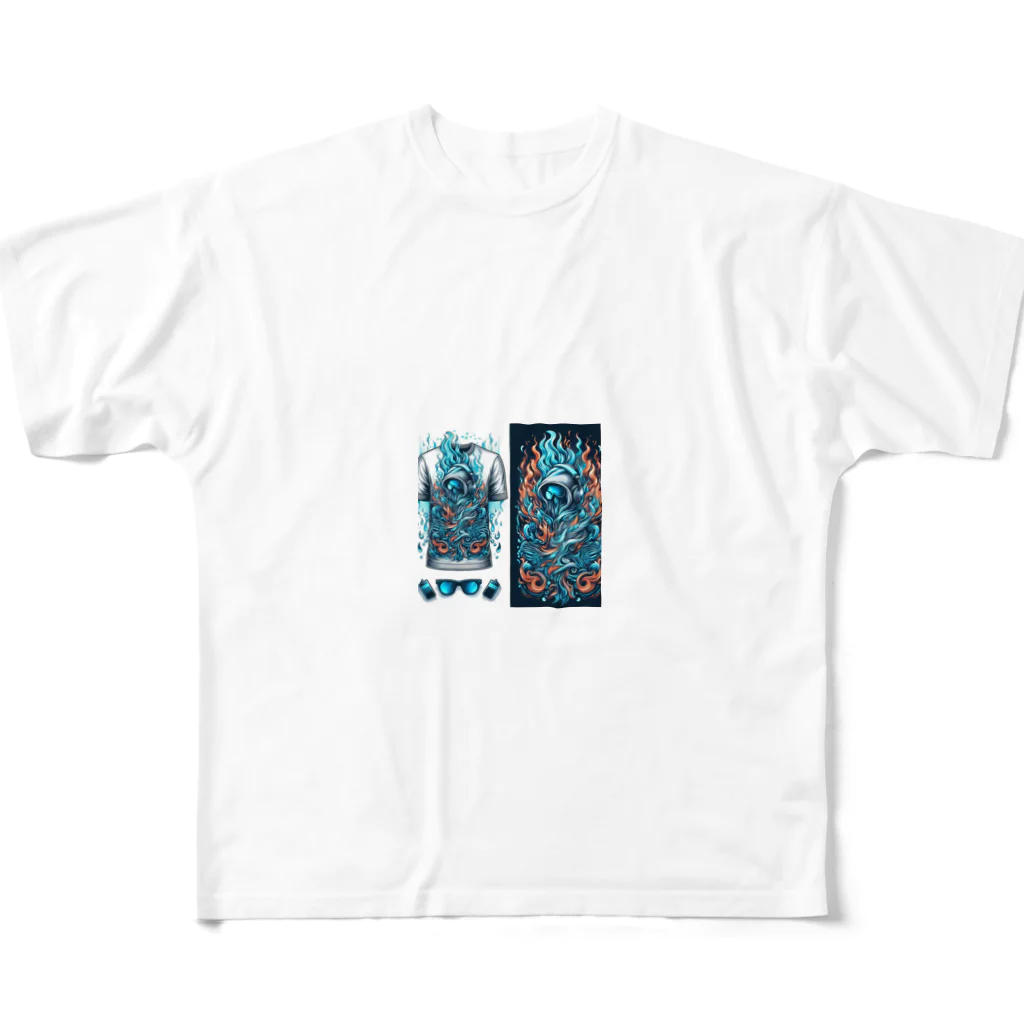 4146-の蒼と黄色の炎 All-Over Print T-Shirt