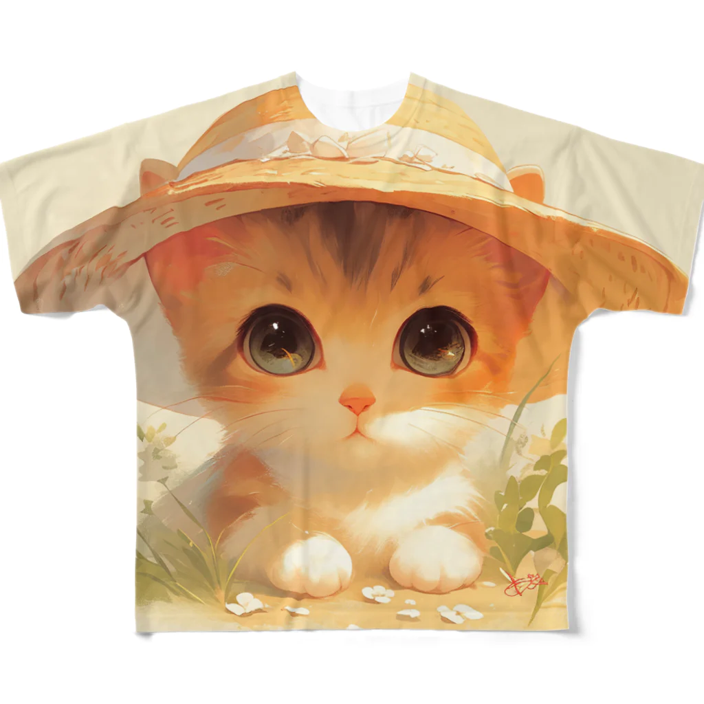 AQUAMETAVERSEの帽子をかぶった可愛い子猫 Marsa 106 フルグラフィックTシャツ