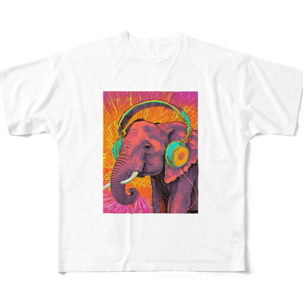 sawaグッズのMusic Lover Elephant フルグラフィックTシャツ