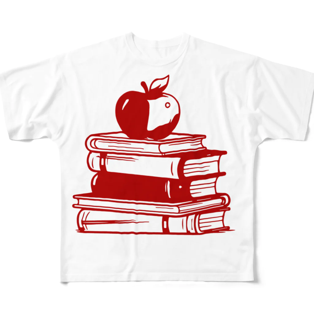 ConversationStarterのりんごと本　知恵の実 フルグラフィックTシャツ