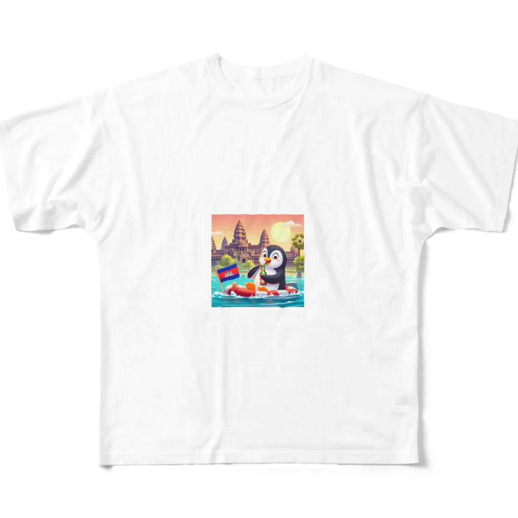 Enjoy 旅SUP!の旅するペンギン　アンコールワットでSUP！ フルグラフィックTシャツ