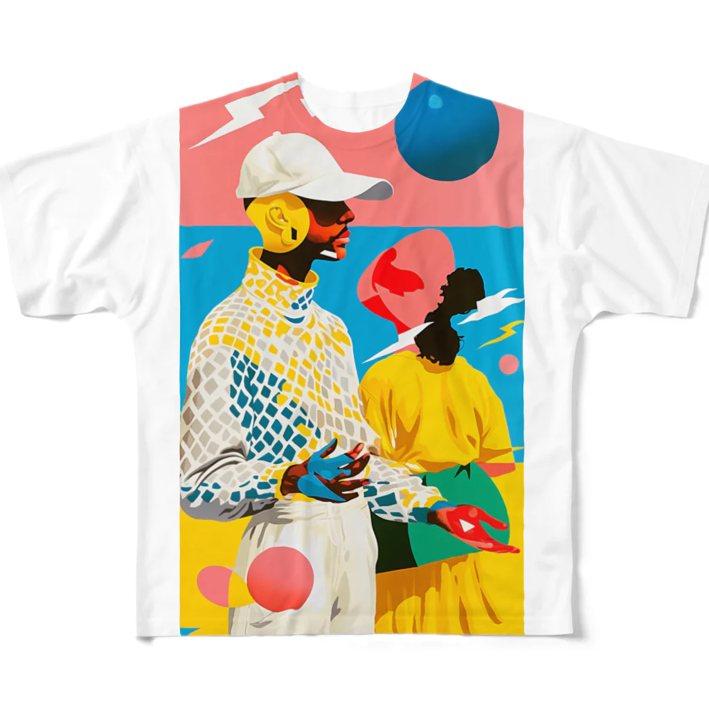 wabisabitのミニマムカプル フルグラフィックTシャツ