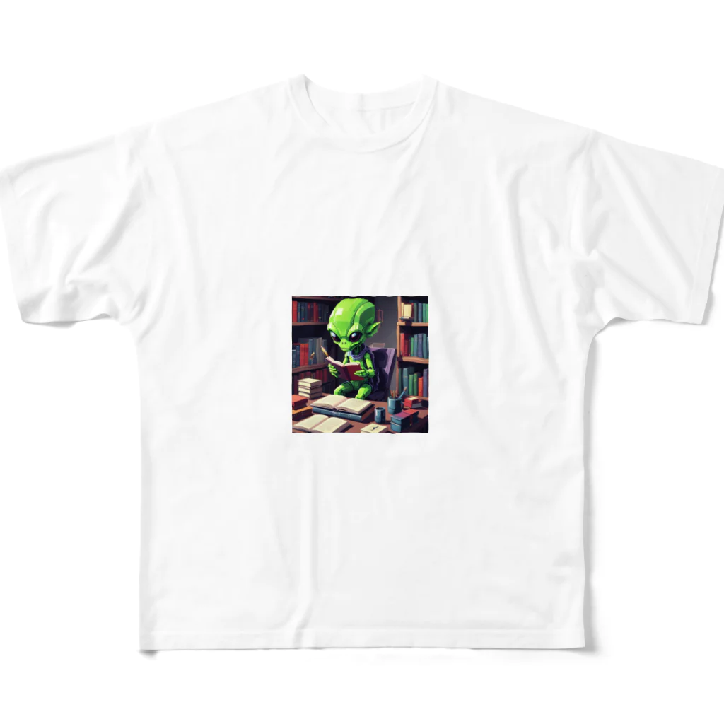 エイリアンストアの勉強する宇宙人 フルグラフィックTシャツ