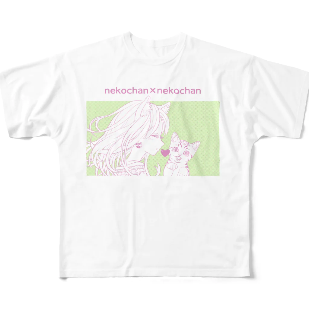 nya-mew（ニャーミュー）のネコチャン×ネコチャン All-Over Print T-Shirt