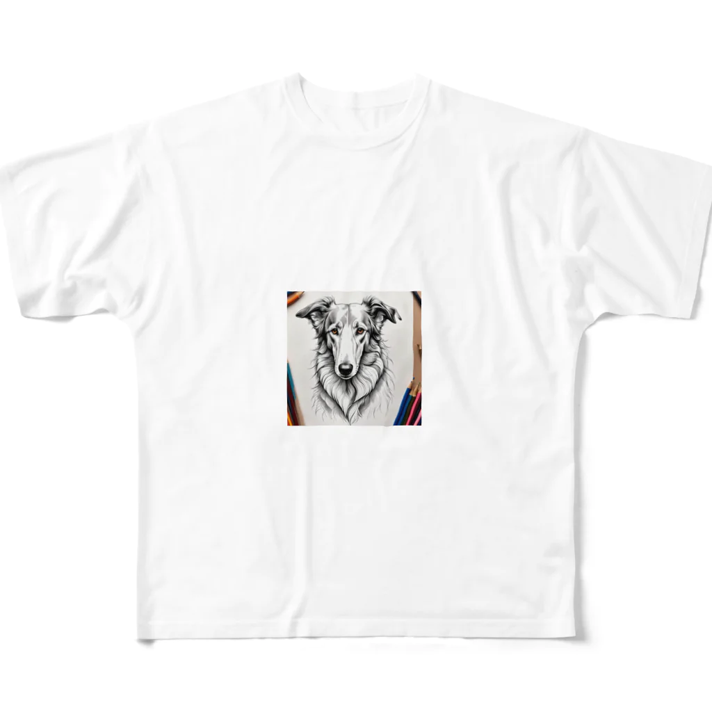 マニーのわんちゃんグッズの ボルゾイ（犬）をモチーフにしたわんちゃんNo.2 All-Over Print T-Shirt