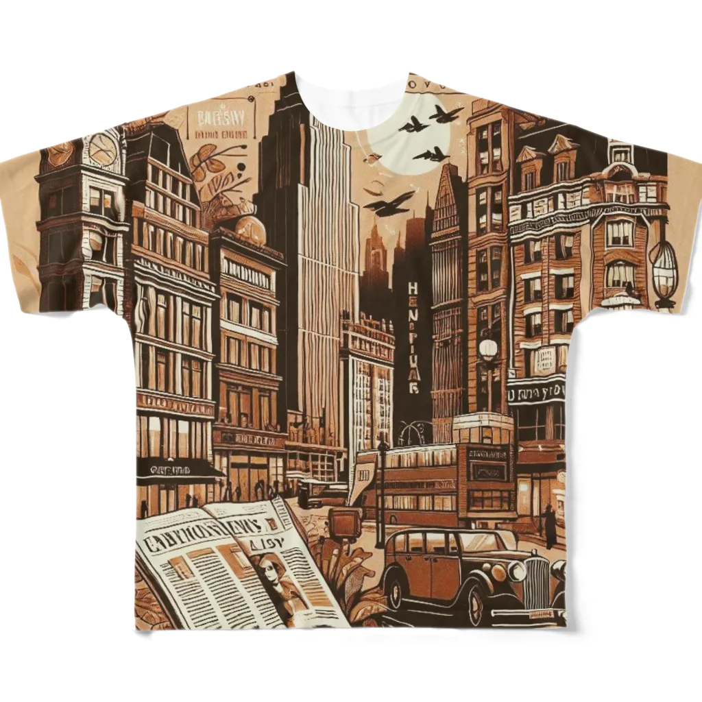 終わらない夢に🌈のセピア色の街 フルグラフィックTシャツ