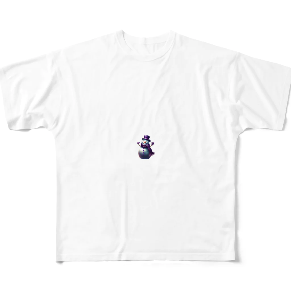 M Oのsnowman with purple scarf フルグラフィックTシャツ