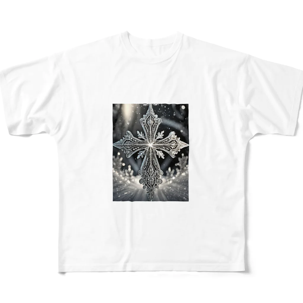 Colorful Canvasの光る黒い十字架 All-Over Print T-Shirt