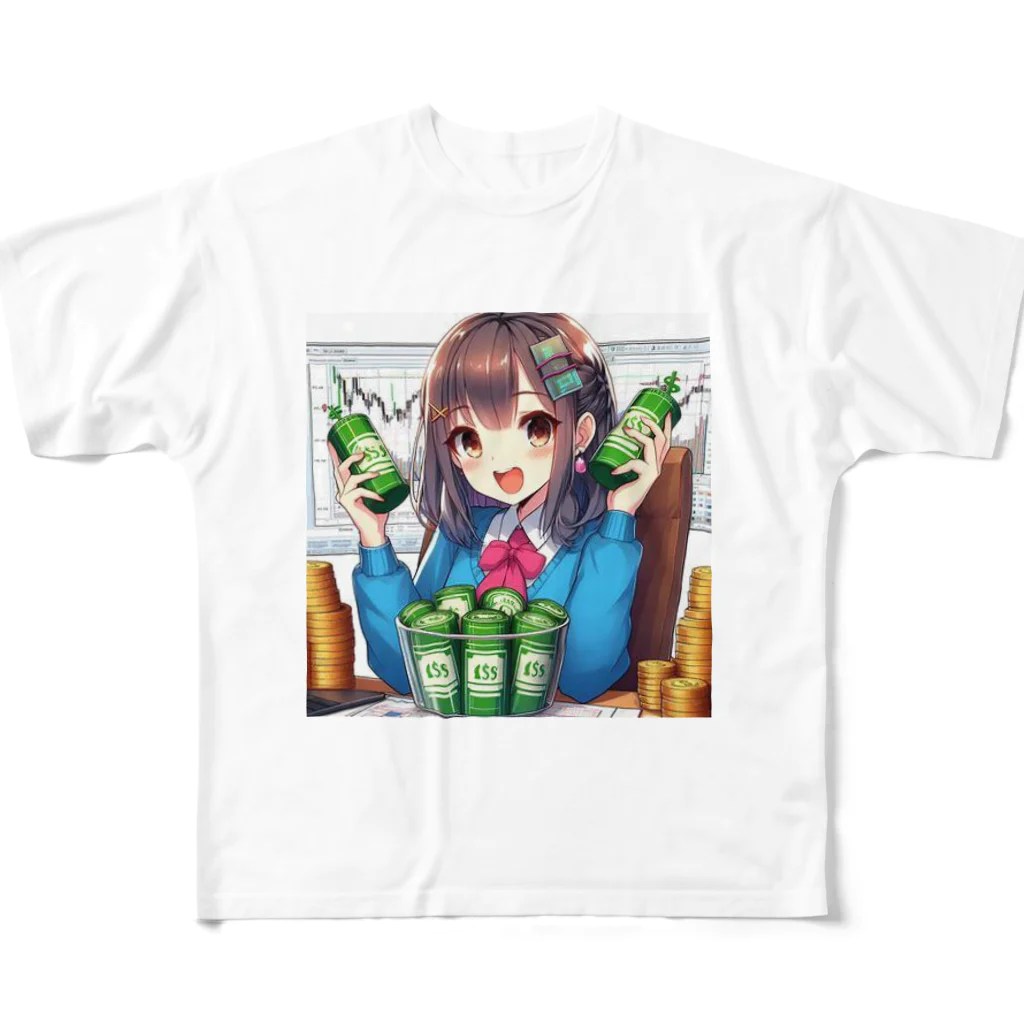 BURABOの魅力的な美少女がNISAで投資 フルグラフィックTシャツ