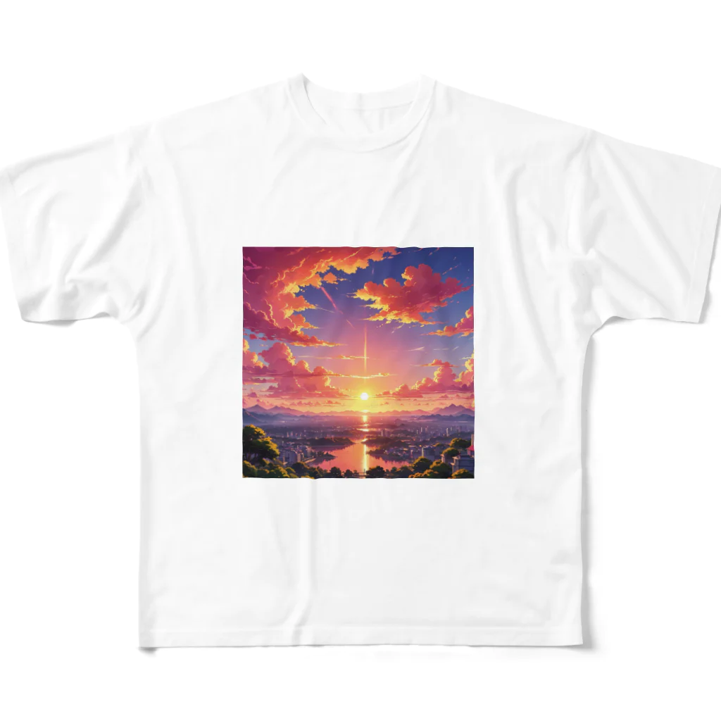 ikeikeikedaの街を照らす夕陽（景色シリーズ） All-Over Print T-Shirt