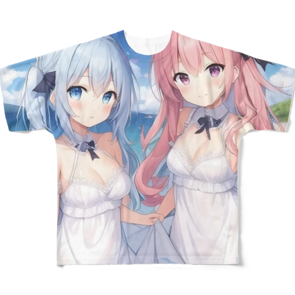 AzurのAzur&Azvl 白ワンピース フルグラフィックTシャツ