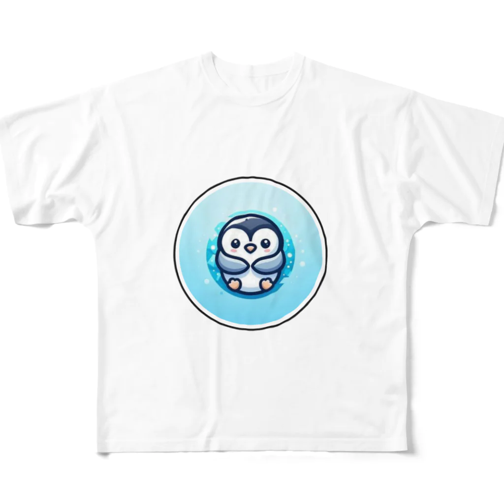 Lemon_teaの動物イラストのロゴ　ペンギン フルグラフィックTシャツ