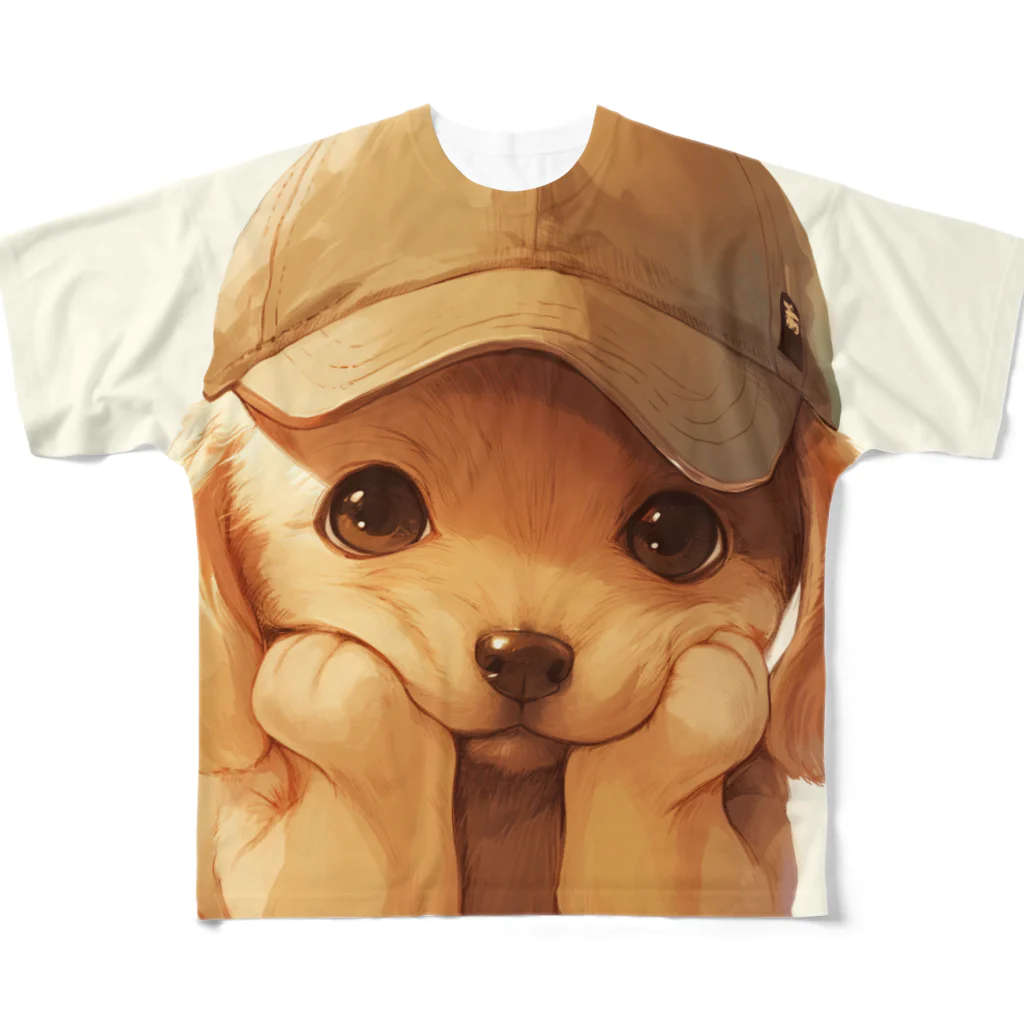 AQUAMETAVERSEのキャプをかぶった可愛い子犬 Marsa 106 All-Over Print T-Shirt