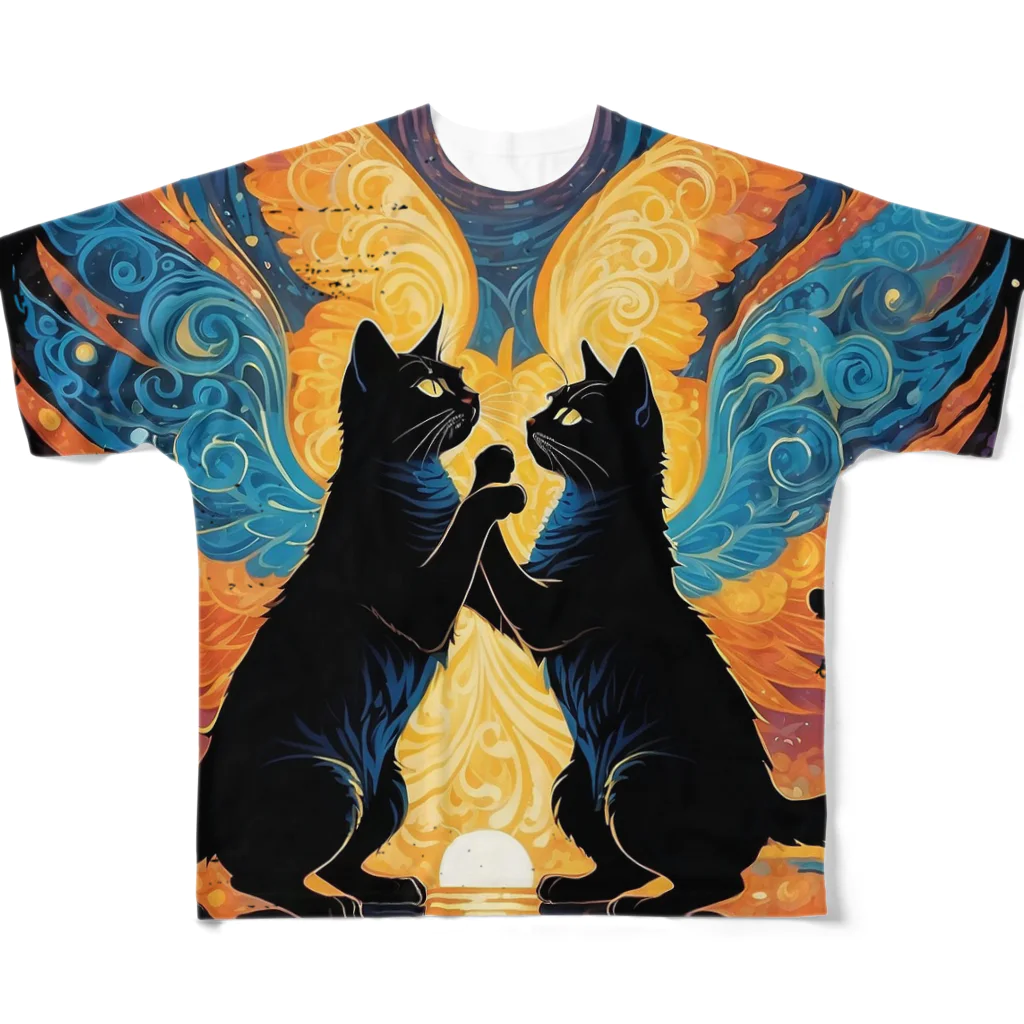 Be.BonHa 【ビーボナ】の黒猫のダンス フルグラフィックTシャツ
