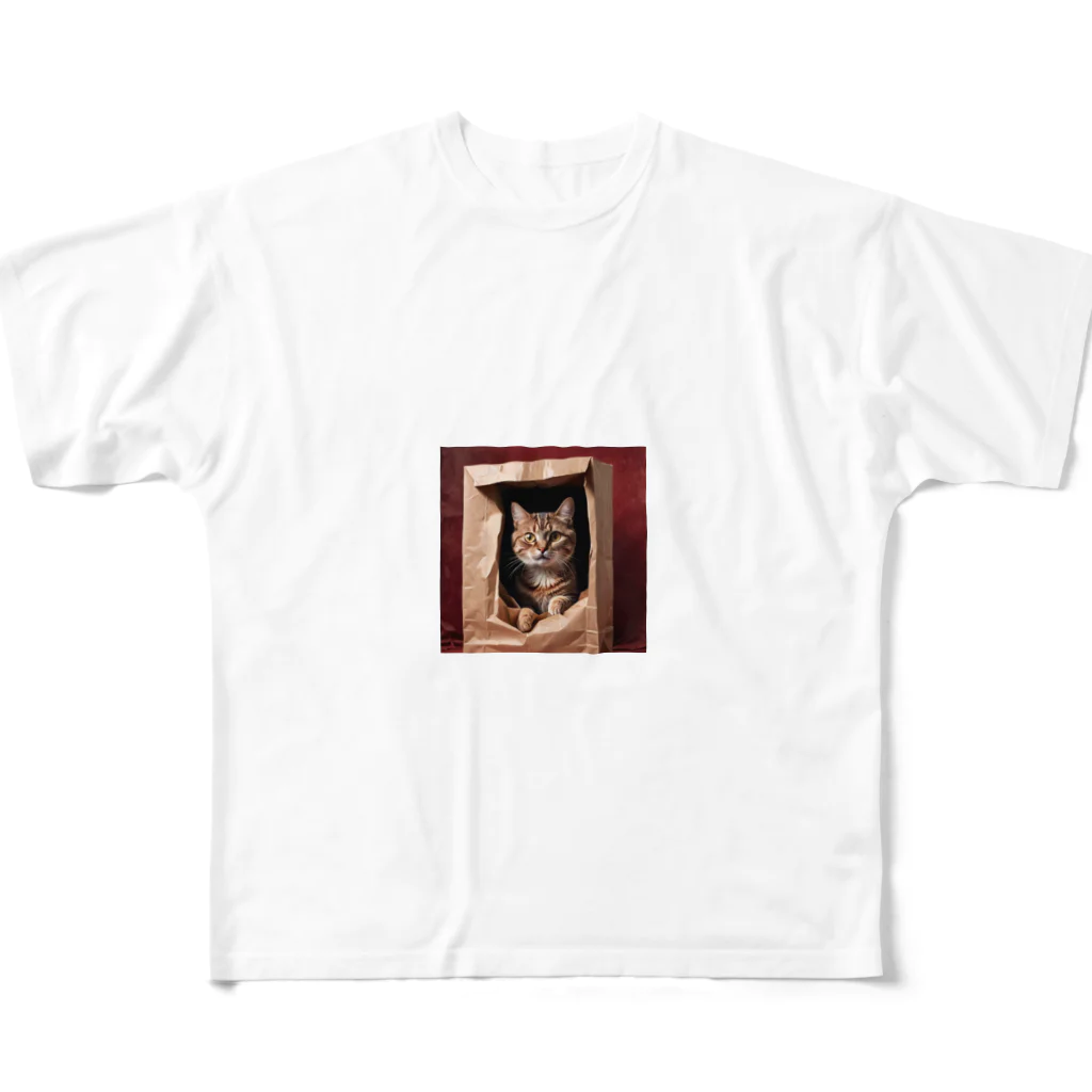 Blackcat-9のキュートな袋猫 フルグラフィックTシャツ