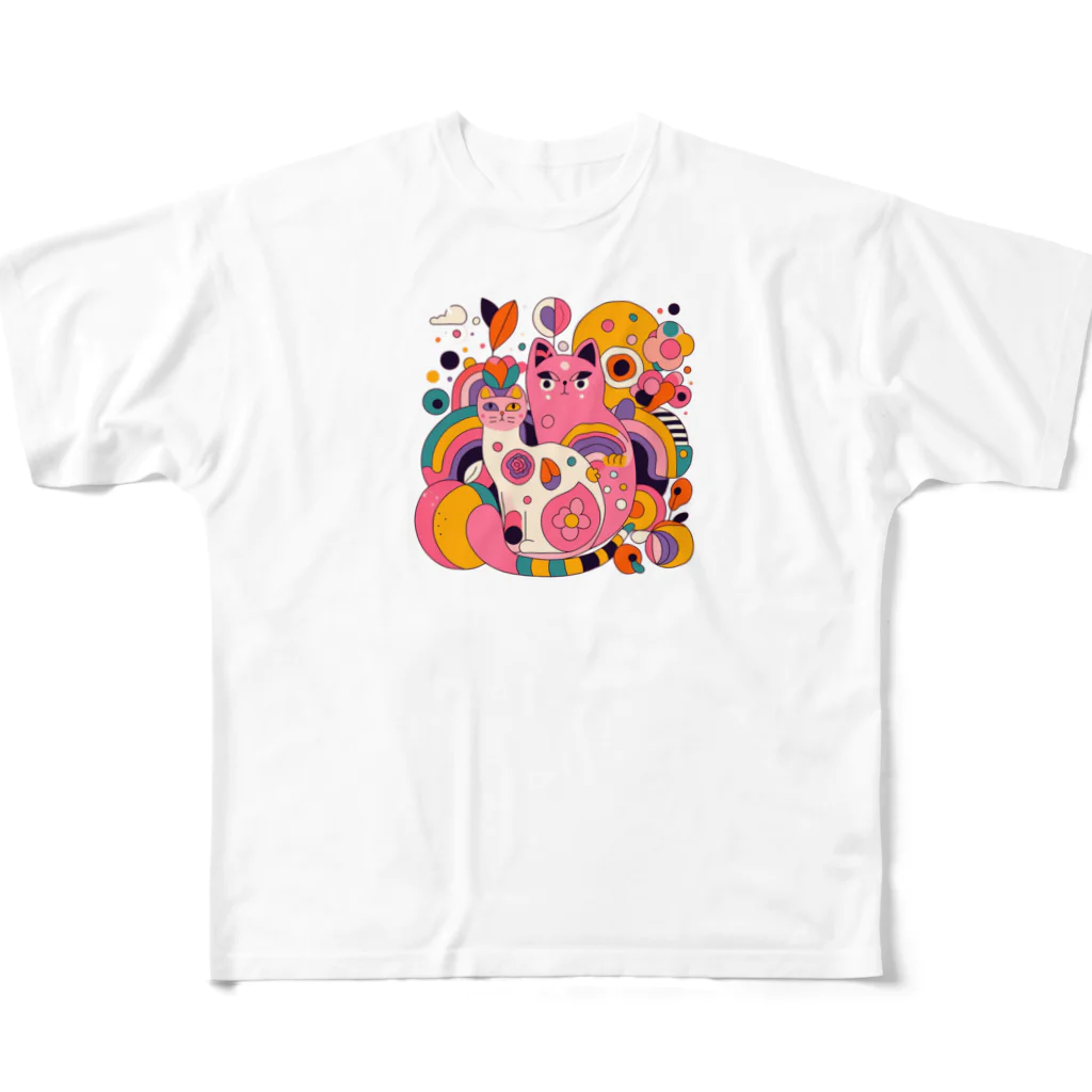 momonekokoのラブラブな猫ちゃん フルグラフィックTシャツ