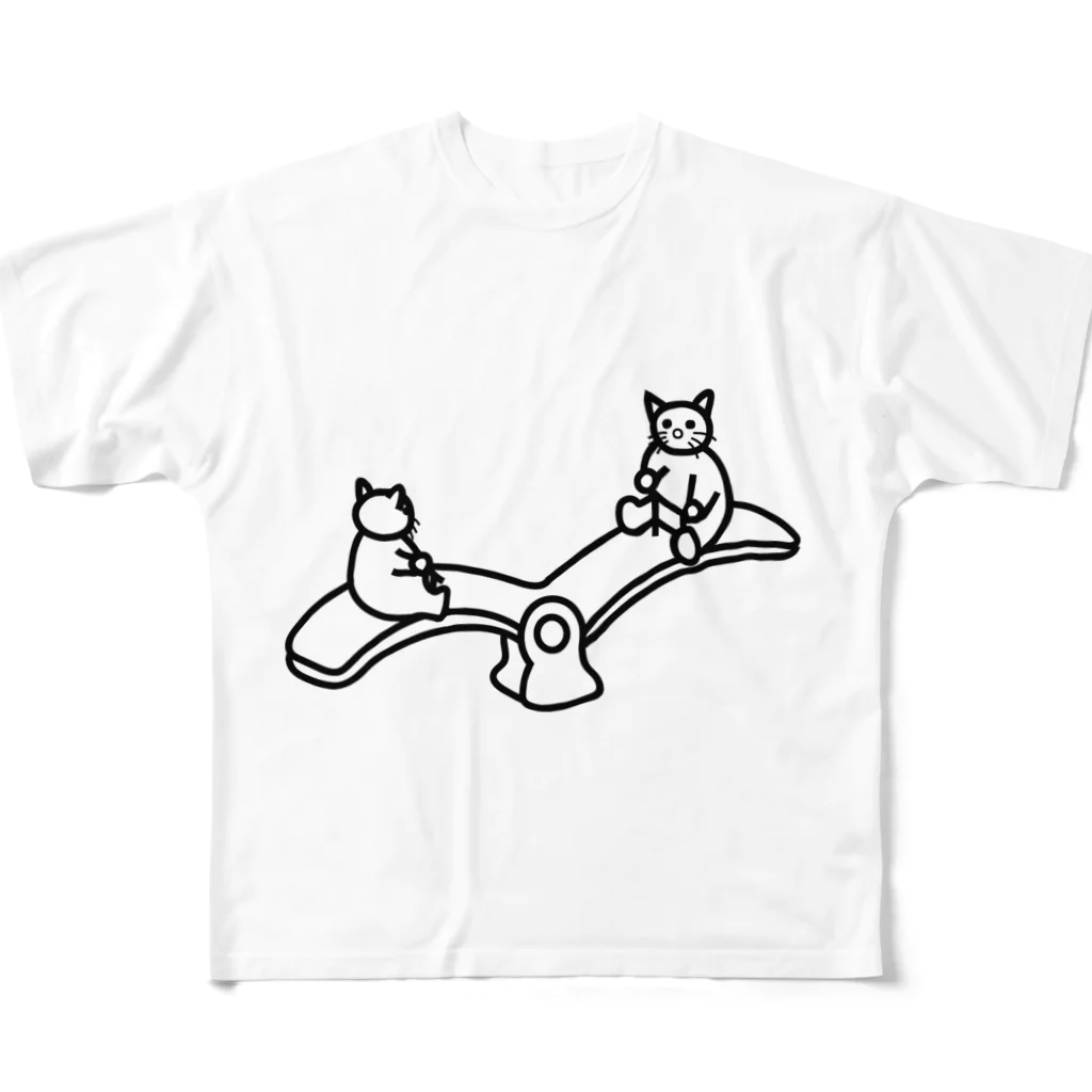 eugorameniwaの猫のシーソー フルグラフィックTシャツ