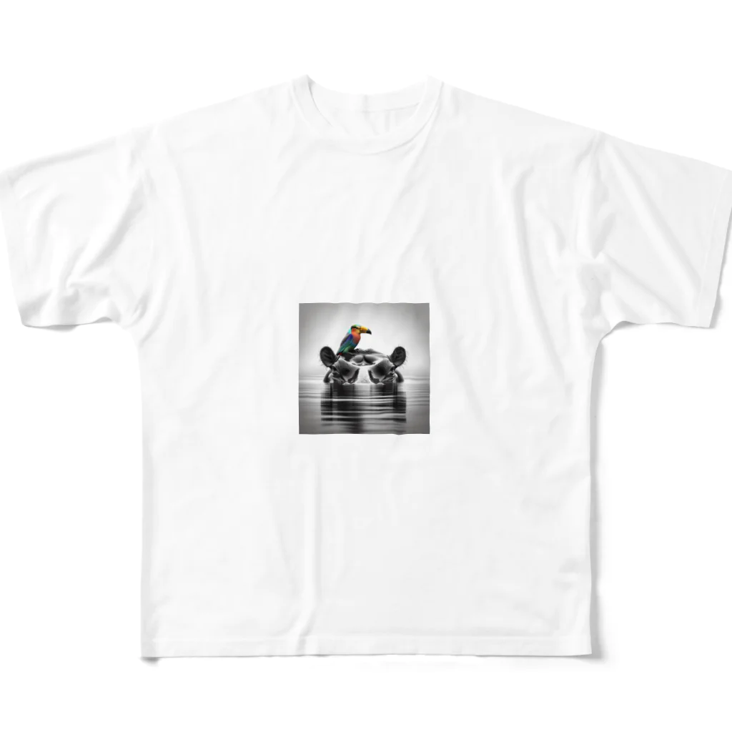 chaochao0701のカバと小鳥の友情 All-Over Print T-Shirt