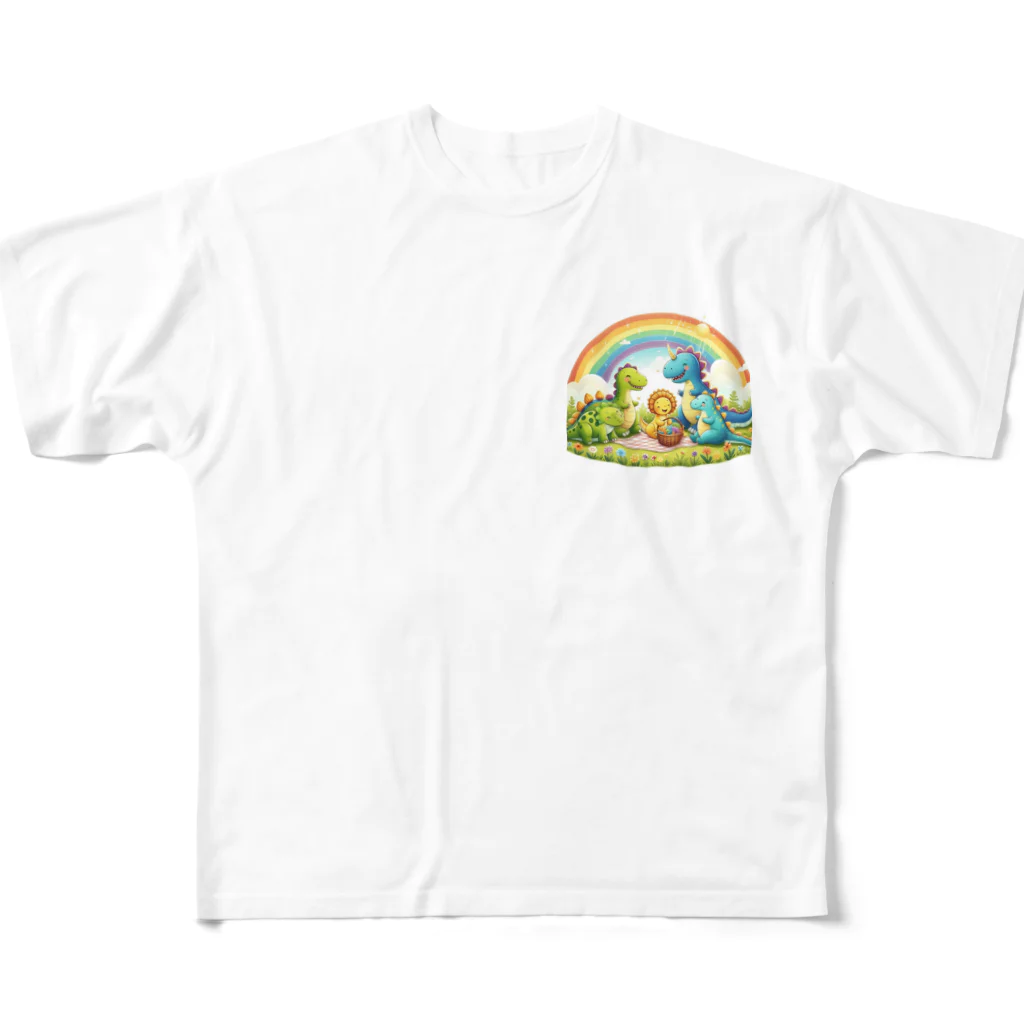 リトルスタイルズ　パパママ&子ども服の恐竜家族 All-Over Print T-Shirt