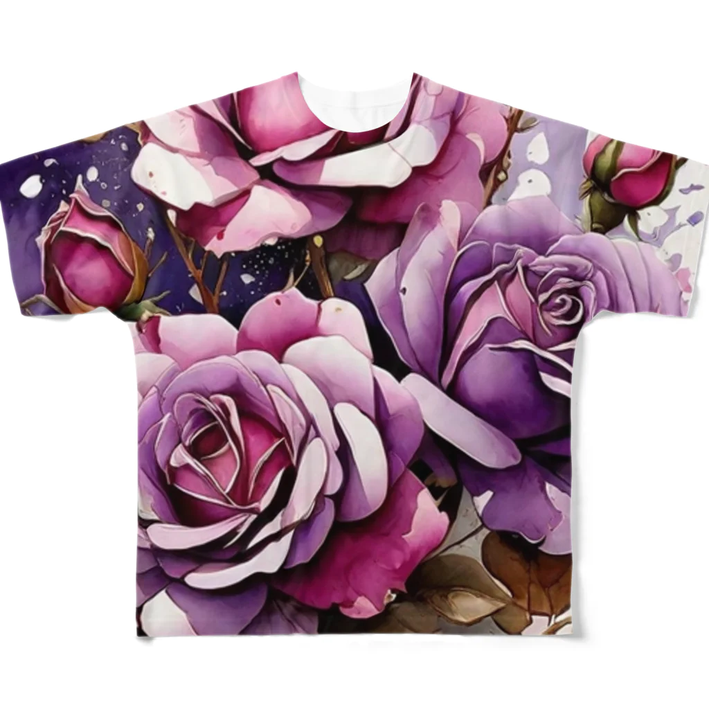 AQUAMETAVERSEのバラードのような薔薇の花　BLUE PLUM  691 フルグラフィックTシャツ